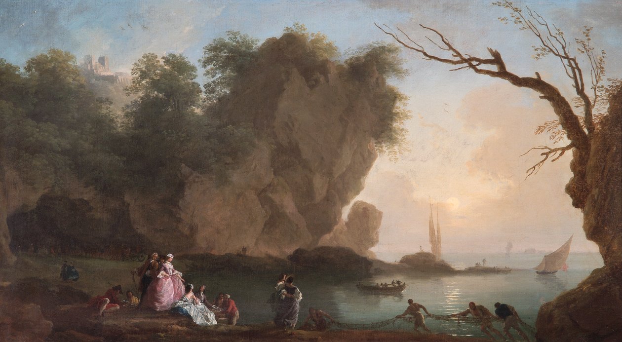Gün Batımı: Figürlerle Bir Koy Üzerinden Görünüm by Claude Joseph Vernet