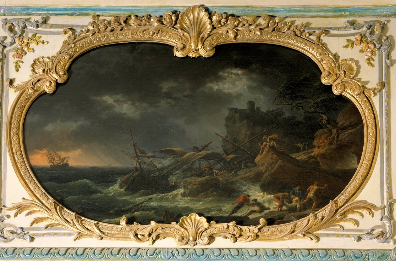 Günün Dört Parçası: Kuru bir denizde bir gemi enkazı sırasında Güney veya Tempete Gemileri. Joseph Vernet (1714-1789) 1762 tarafından boyama. Dim. 0,85x1,35 m. by Claude Joseph Vernet