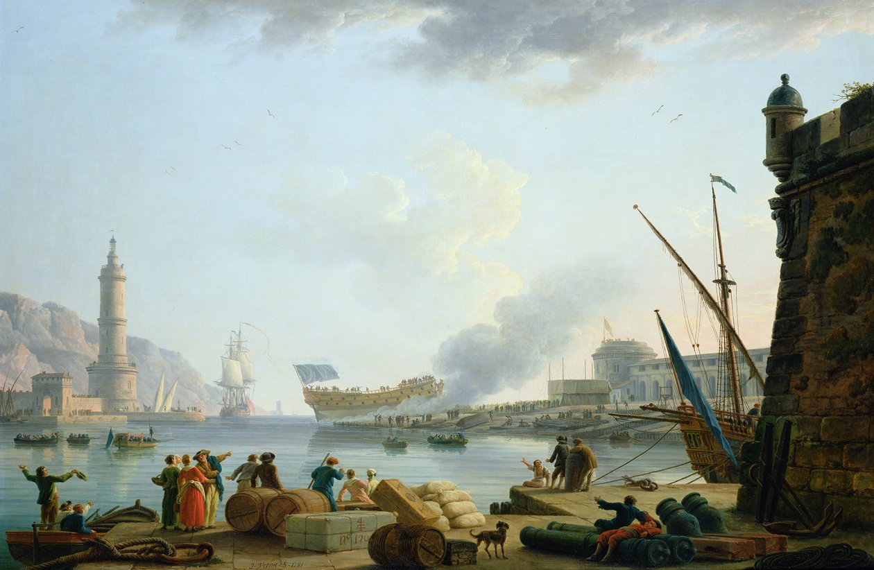 Savaş Gemisinin Bir Limanın Ağzına Fırlatılışı, 1781 by Claude Joseph Vernet
