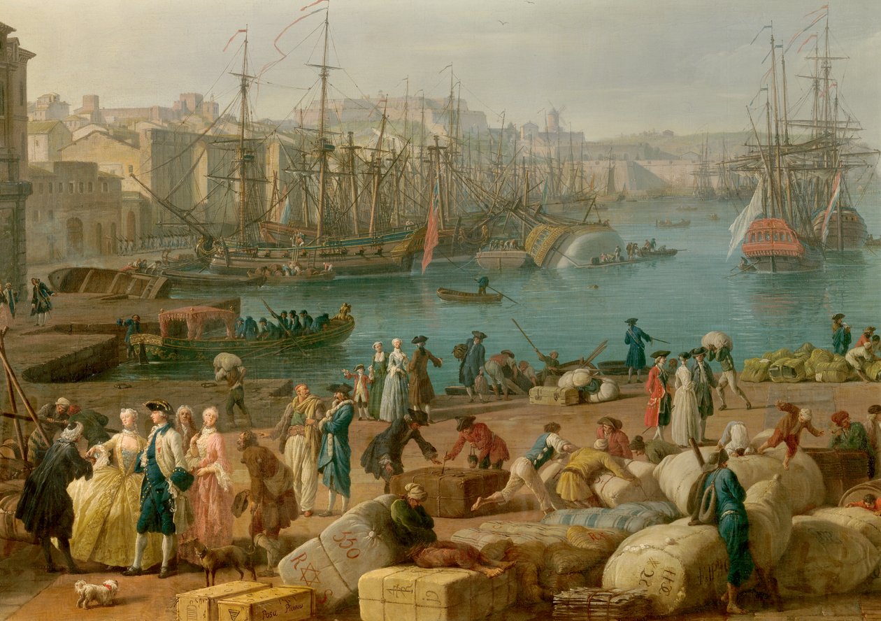 18. yüzyılda Marsilya limanı Malların boşaltılmasını temsil eden detay. Joseph Vernet