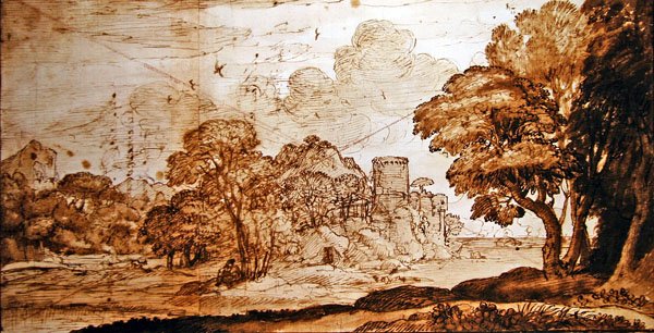 Büyülü Kale (kalem ve mürekkep ve kağıt üzerinde yıkama) by Claude Lorrain