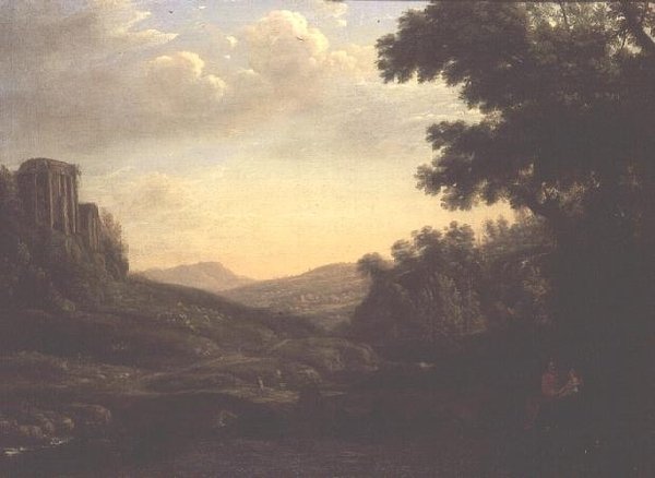 Yıkılmış Tapınak ile Geniş Ormanlık Manzara (tuval üzerine yağlı boya) by Claude Lorrain