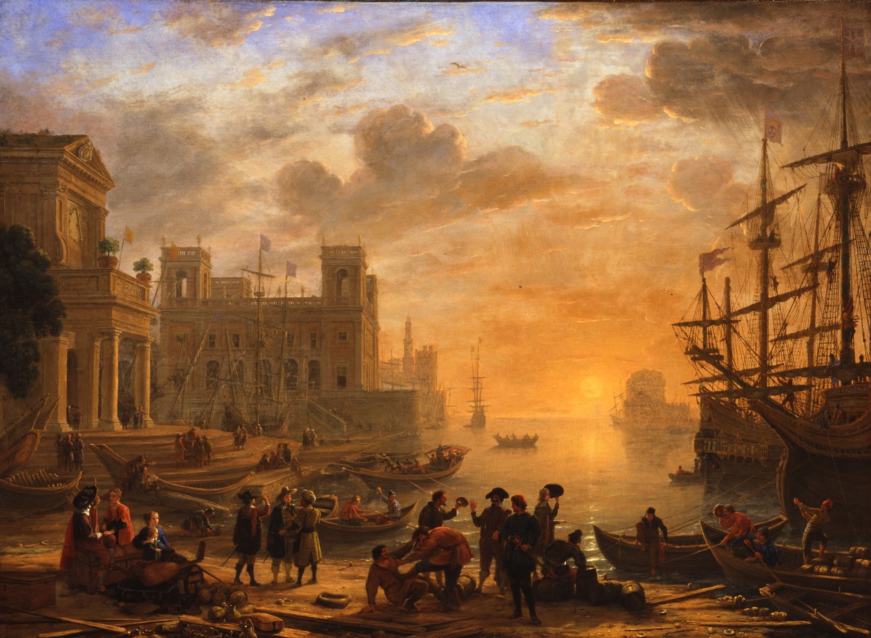 Gün batımında bir liman manzarası by Claude Lorrain