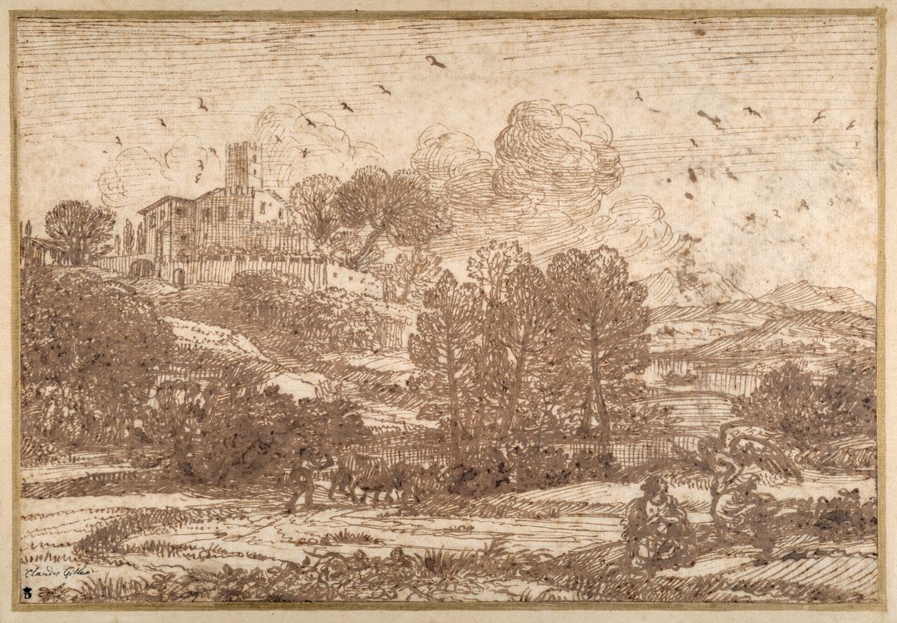 Hacer ve Melek (kağıt üzerine kalem ve kahverengi mürekkep) by Claude Lorrain