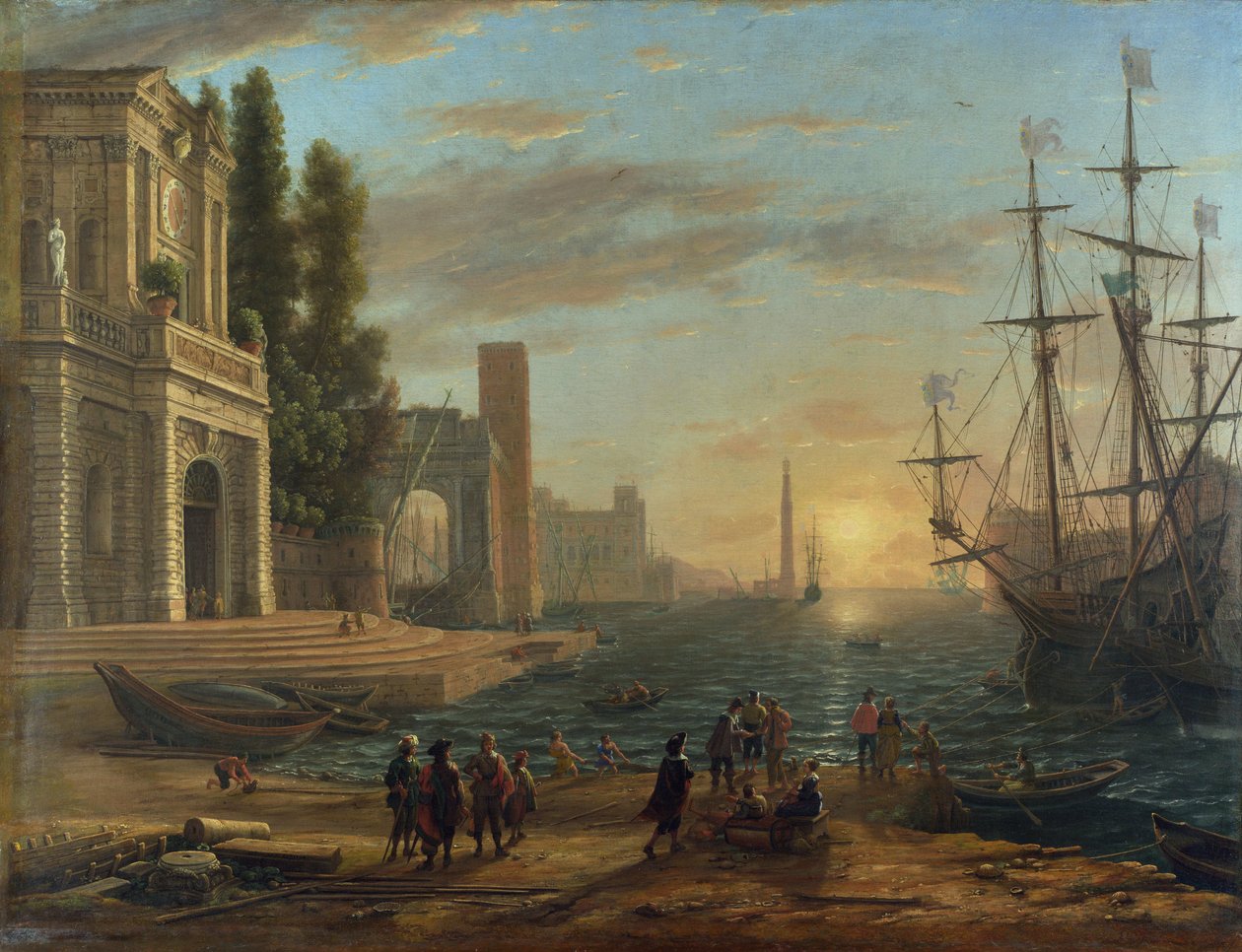 ""Gün batımında deniz limanı" (Liman) Tablo Claude Lorrain (1600-1682) Tuval üzerine yağlı boya 1644 Dim 103x131 cm National Gallery, Londra by Claude Lorrain