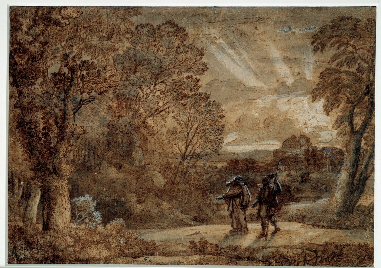Enee ve cumes sibylle. Claude Gellee dit Le Lorrain tarafından çizim (1600-1682) by Claude Lorrain