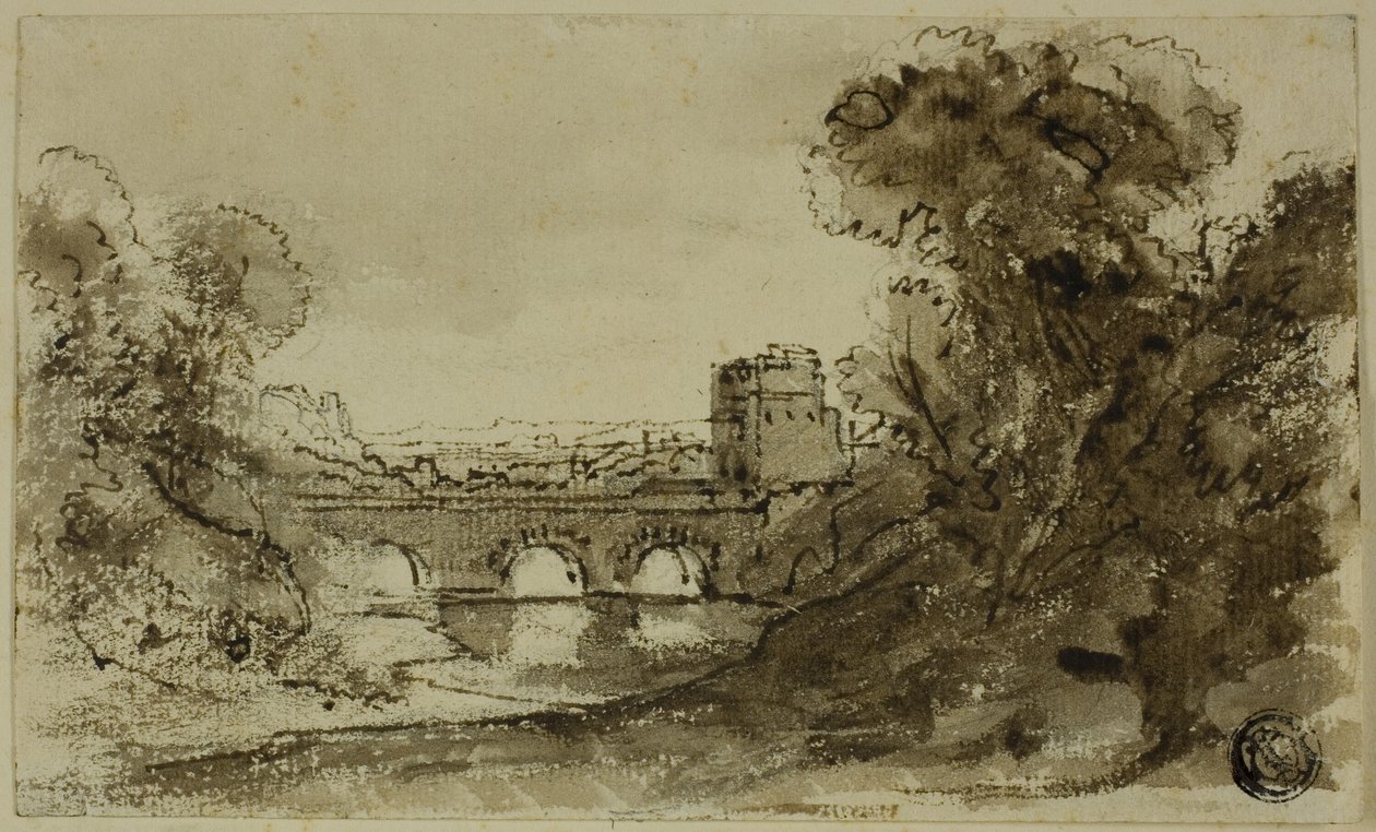 Kuleli Köprü ile İtalyan Nehir Manzarası by Claude Lorrain