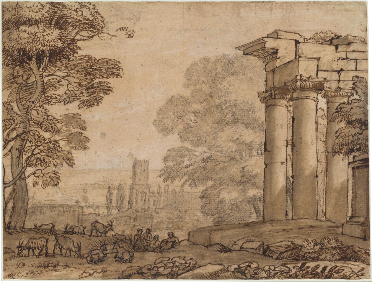 Harabeler, Pastoral Figürler ve Ağaçlar ile Manzara by Claude Lorrain