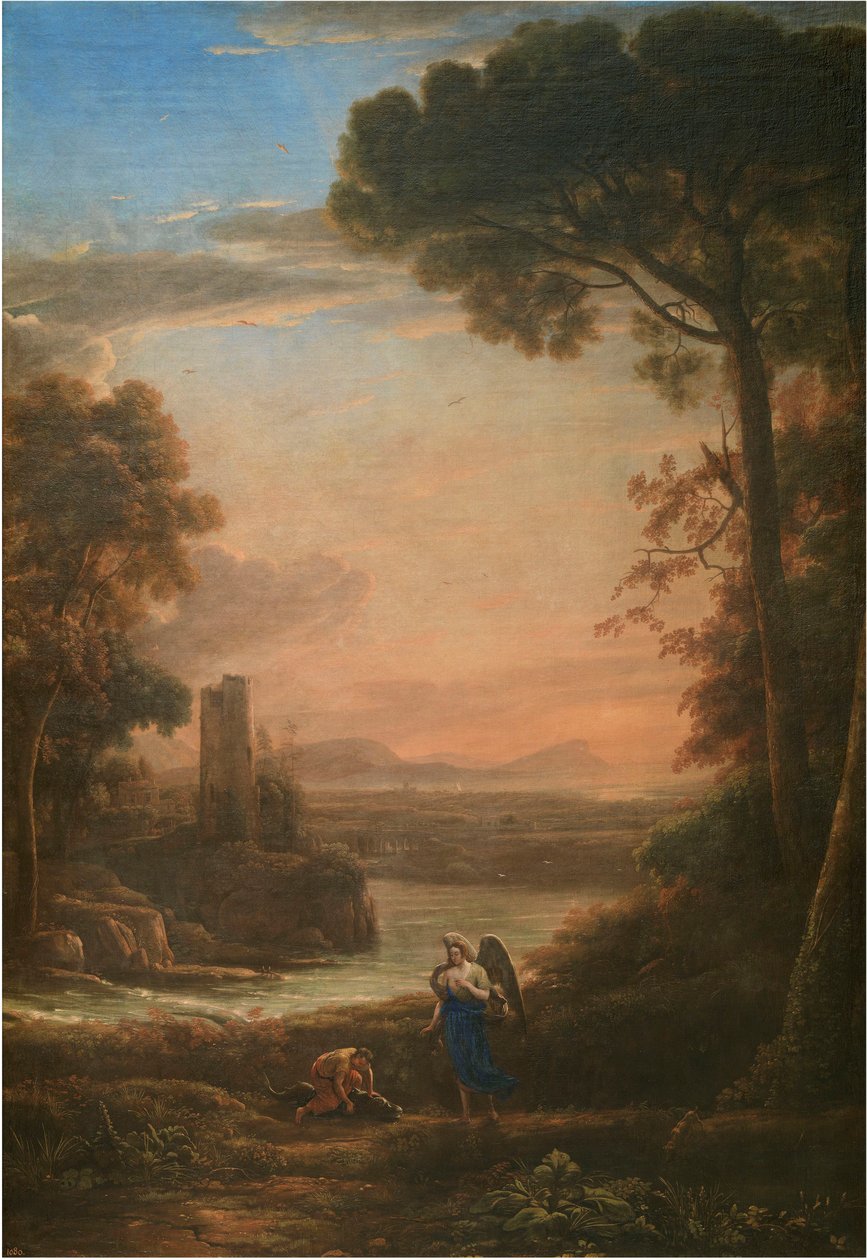 Tobias ve Melek, 1639-1640 ile Manzara. by Claude Lorrain