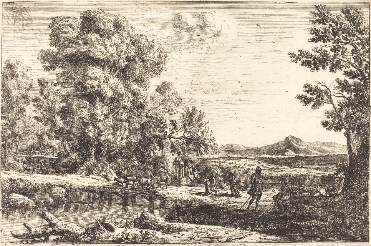 Rebecca ve Eliezer (tahta köprü) by Claude Lorrain