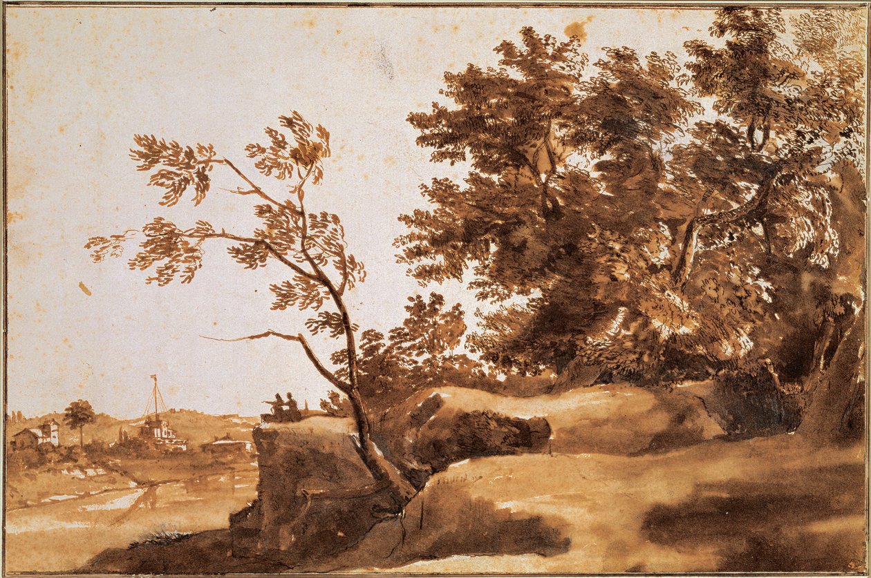 Arka planda Castel SantAngelo ile Tiber Manzarası, 1630 ve 1640 Arası by Claude Lorrain