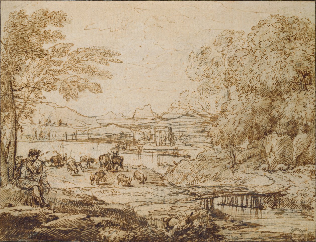 Pastoral bir Manzarada Pipo çalan gençlik, c1640s by Claude Lorrain