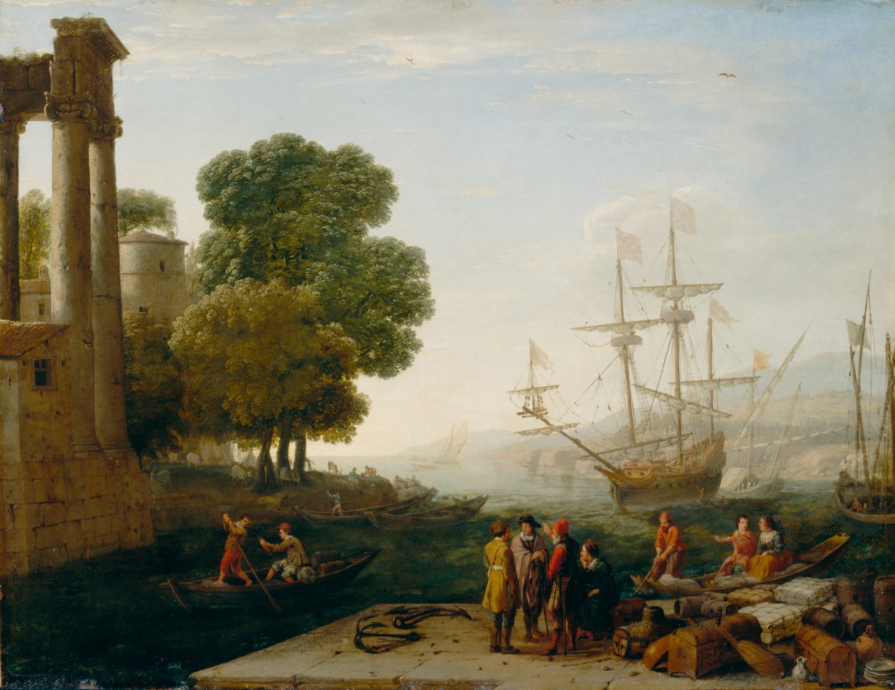 Gün Batımında Bir Liman, 1643 (bakır panelde yağ) by Claude Lorrain