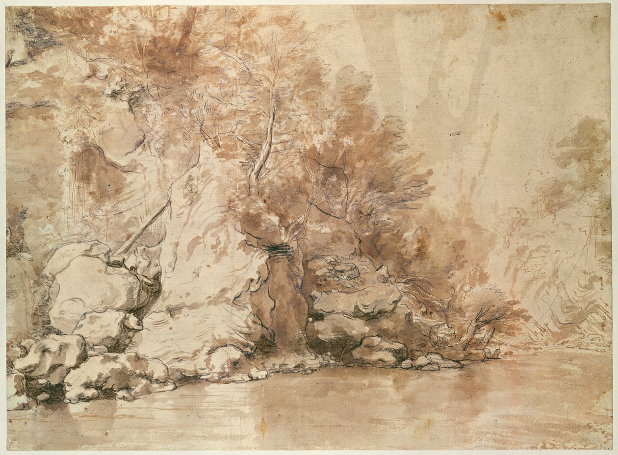 Bir manzara çalışması (kalem, bistre ve kağıt üzerinde yıkama) by Claude Lorrain