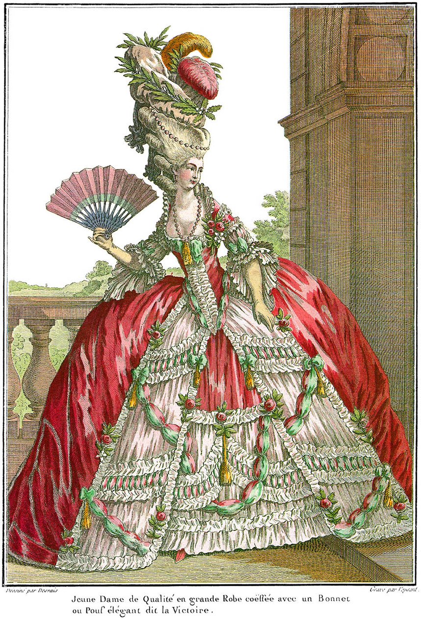 Geniş yan çantalı Fransız saray elbisesi, 1778 by Claude Louis Desrais