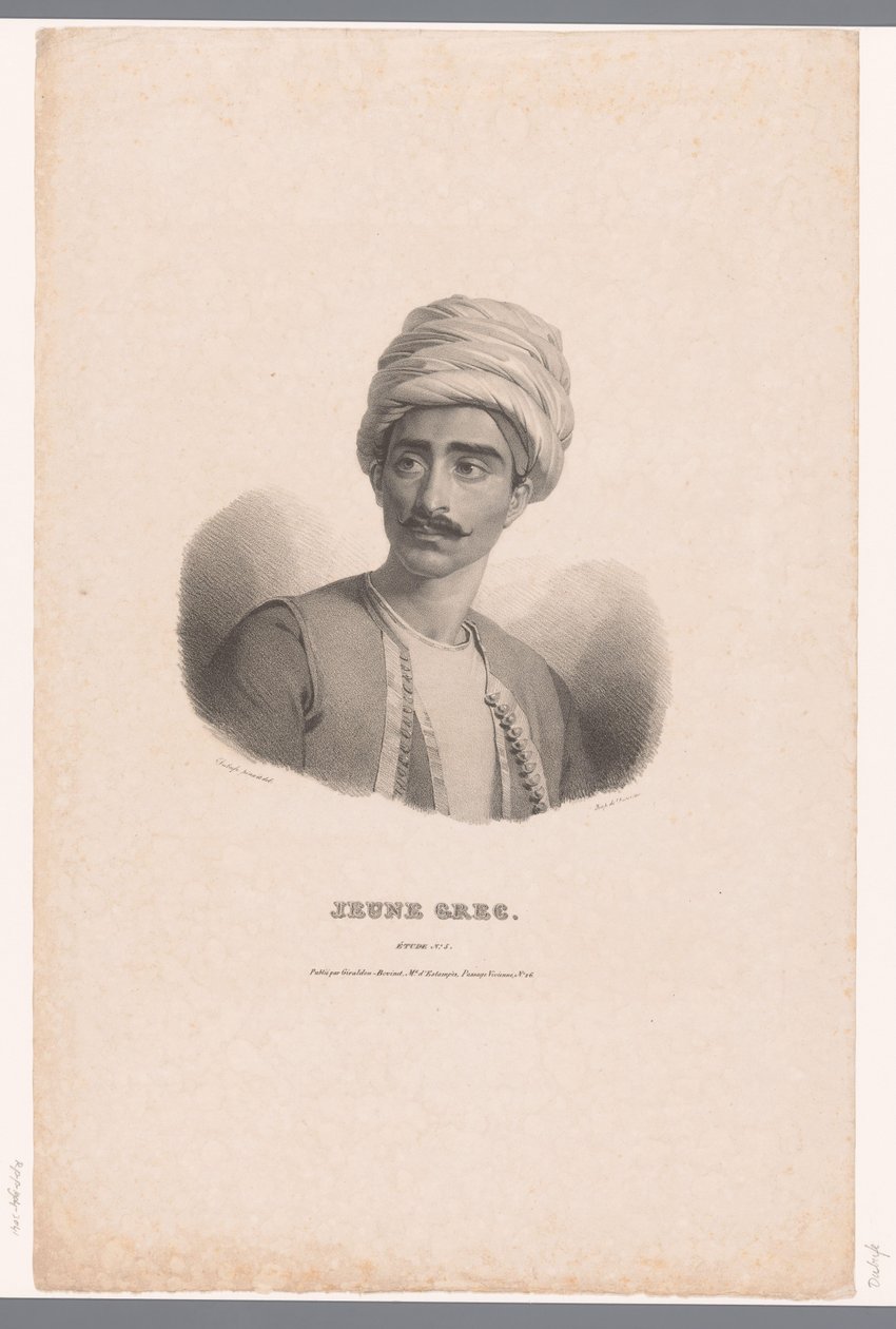 Yunan genç bir adamın portresi Jeune Grec (nesne üzerindeki başlık) Etütler (nesne üzerinde seri başlığı) by Claude Marie Dubufe