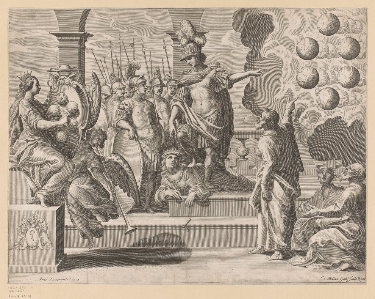 Askerler ve Medicilerin arması ile alegori by Claude Mellan