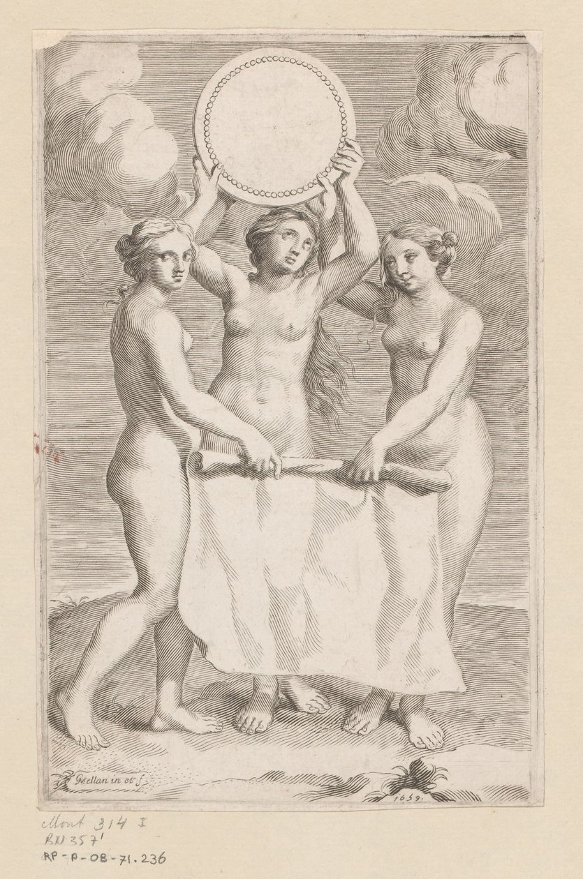 Madalyonlu Üç Güzeller Başlık sayfası: Balthazar de Vias, Charitum libri tres, 1660 by Claude Mellan