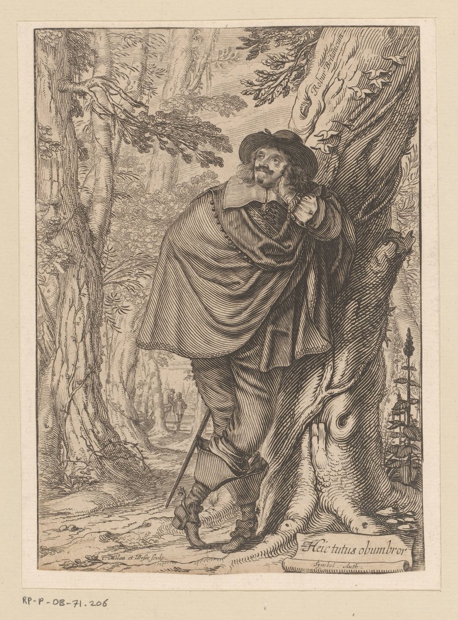 James Howell bir ağaca yaslanmış Başlık sayfası: James Howell, Dendrologie (...), 1641 by Claude Mellan