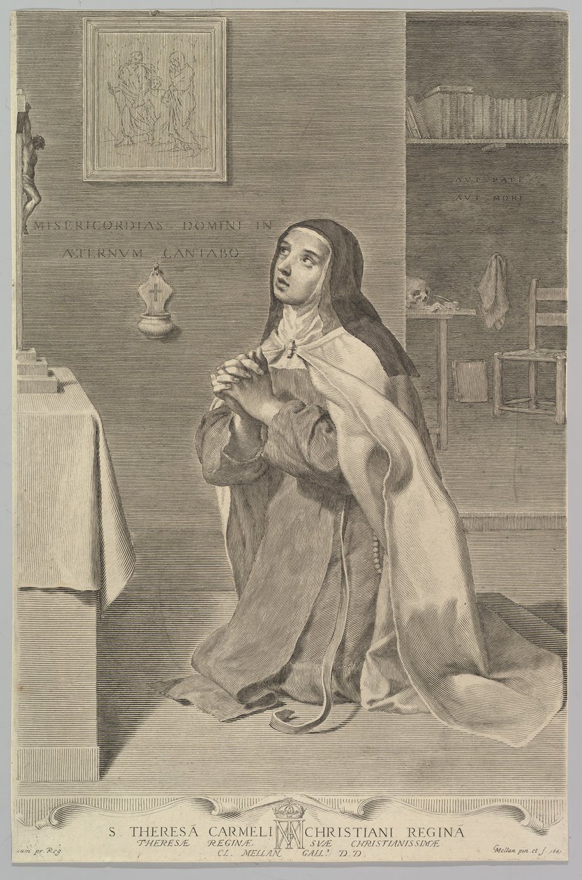 Aziz Theresa Duada Diz Çöküyor, 1661. by Claude Mellan