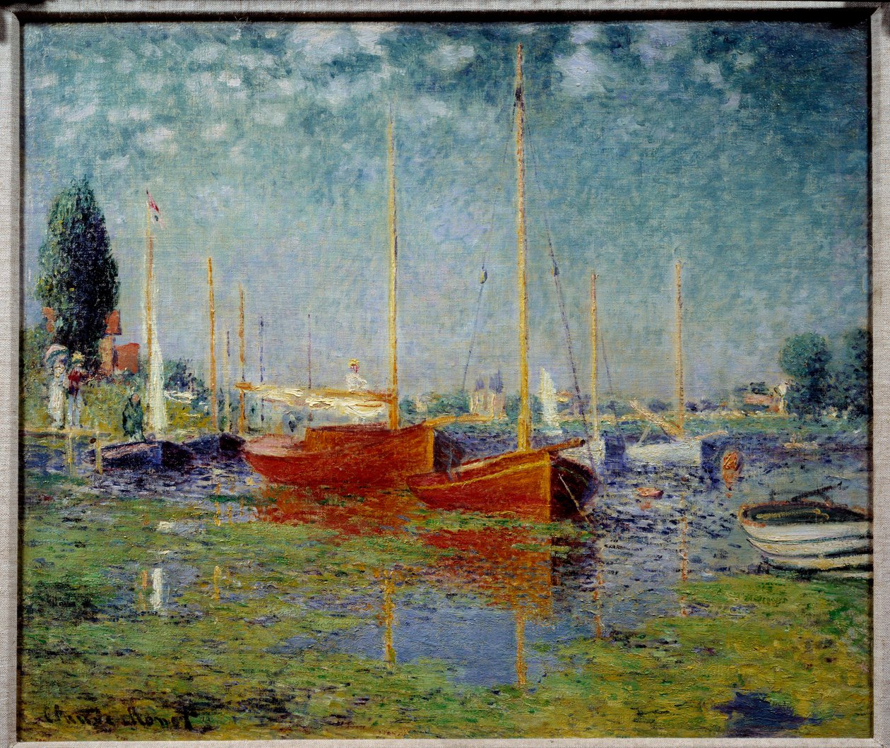 Argenteuil. iki kırmızı yelkenli by Claude Monet