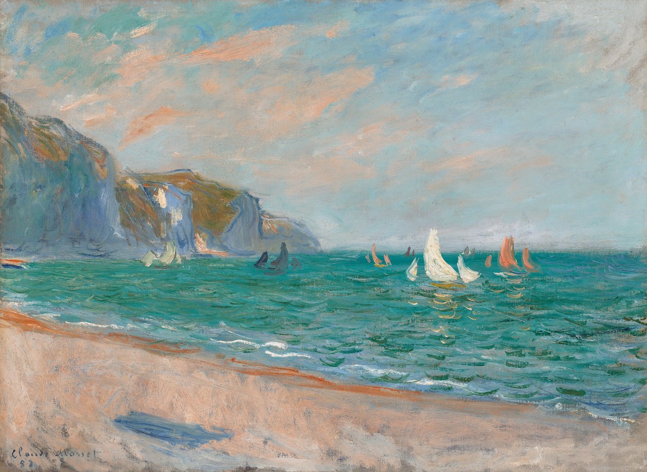 Pourville Kayalıkları Altında Tekneler; Pourville kayalıklarının önündeki tekneler, 1882 by Claude Monet