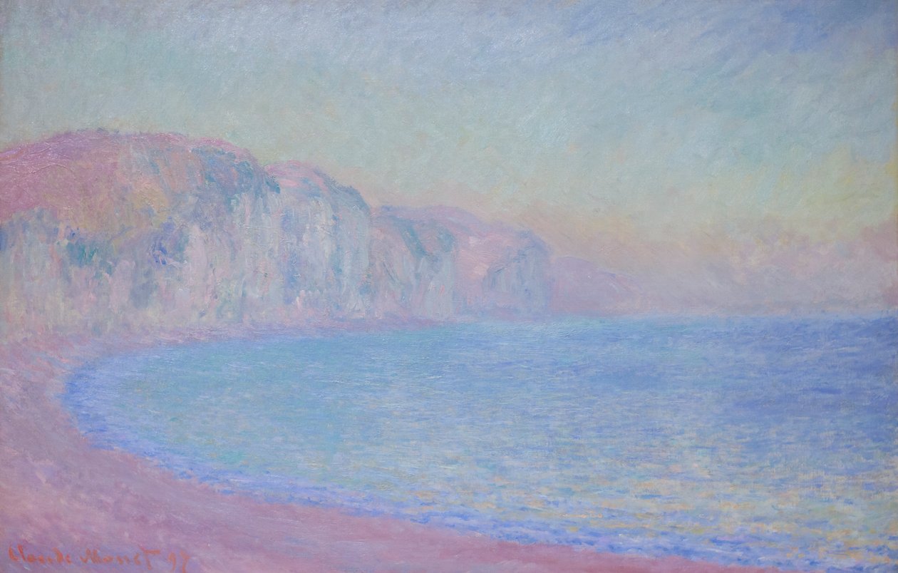 Pourville'deki kayalıklar, yükselen güneş by Claude Monet