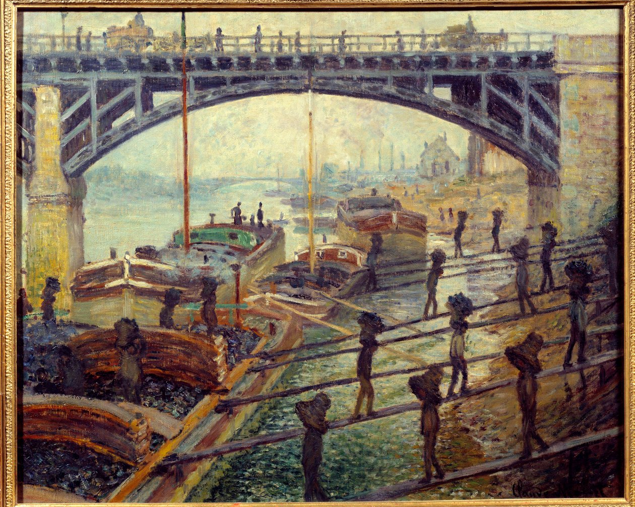 Debardeurs, kömür boşaltıcıları, Seine kıyısındaki kulübelerden malları boşaltıyor. Claude Monet
