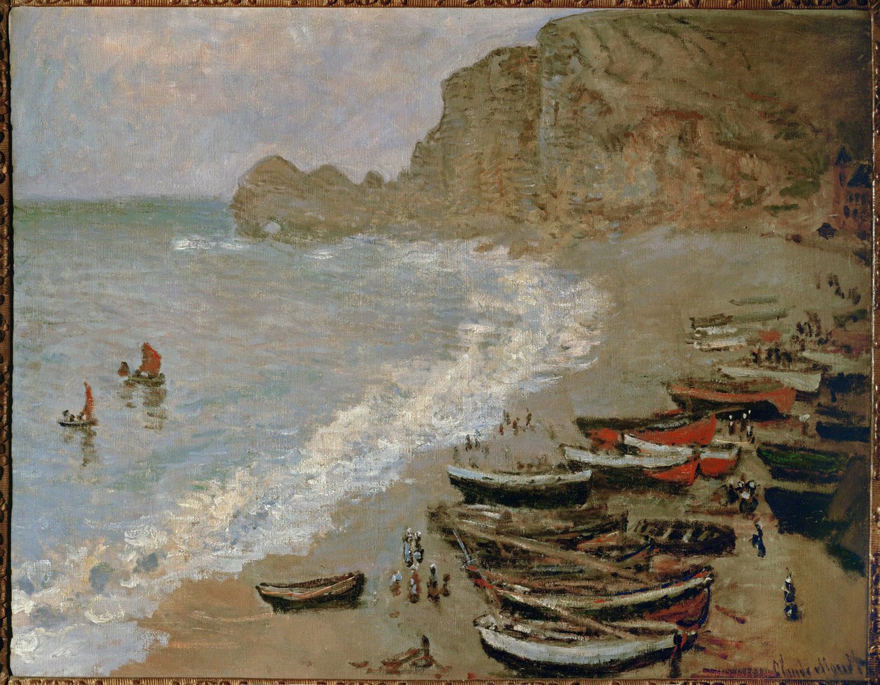 Etretat: Plaj ve Amont Limanı (tuval üzerine yağlıboya) by Claude Monet