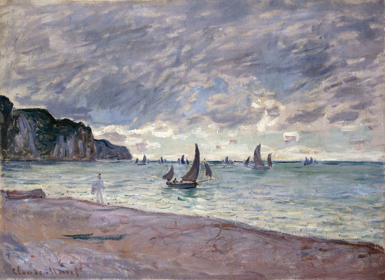 Pourville Sahili ve Kayalıkları Önünde Balıkçı Tekneleri, 1882 by Claude Monet