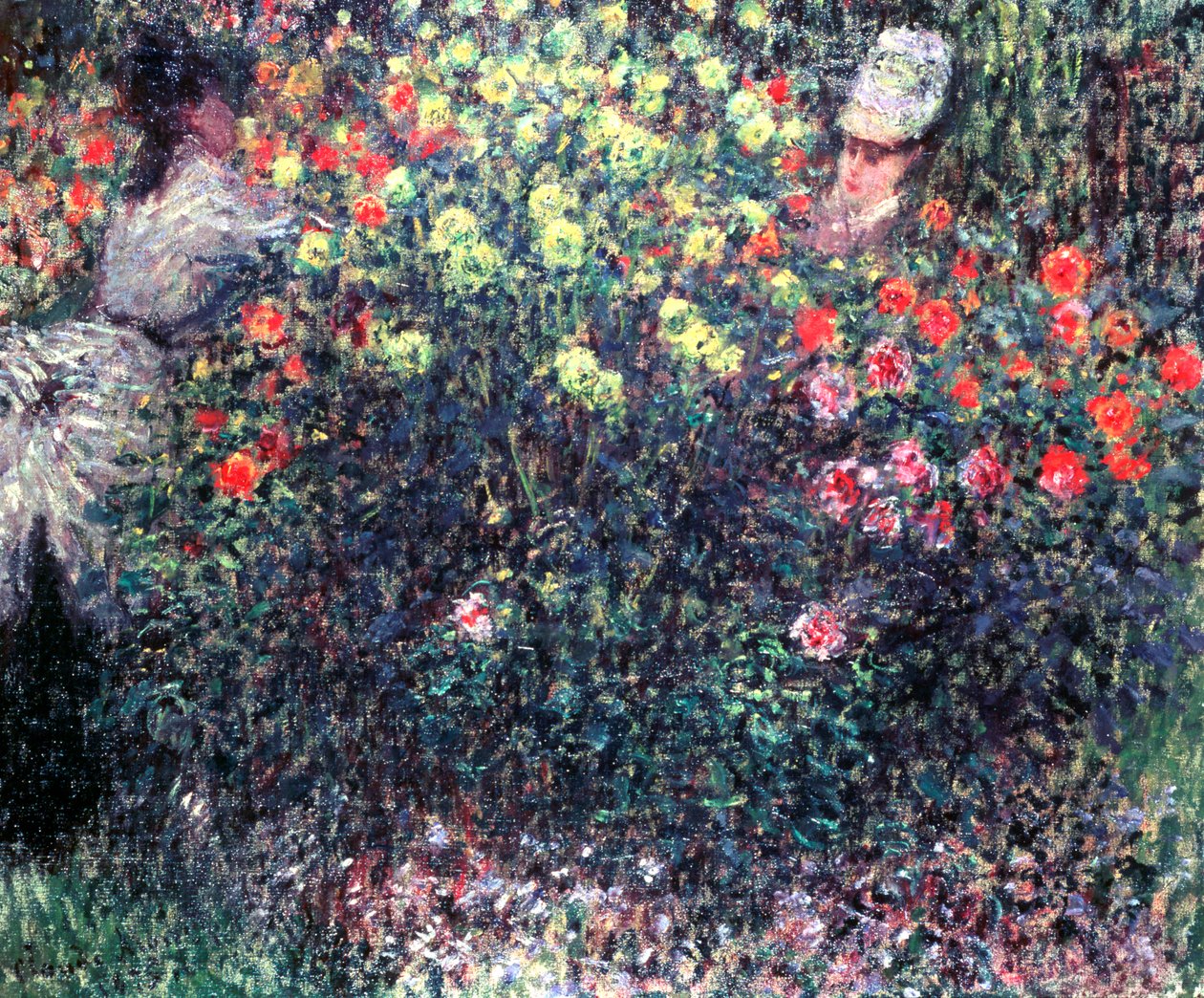 Katı bir yıldız çiçeği kütlesindeki kızlar, 1875 by Claude Monet