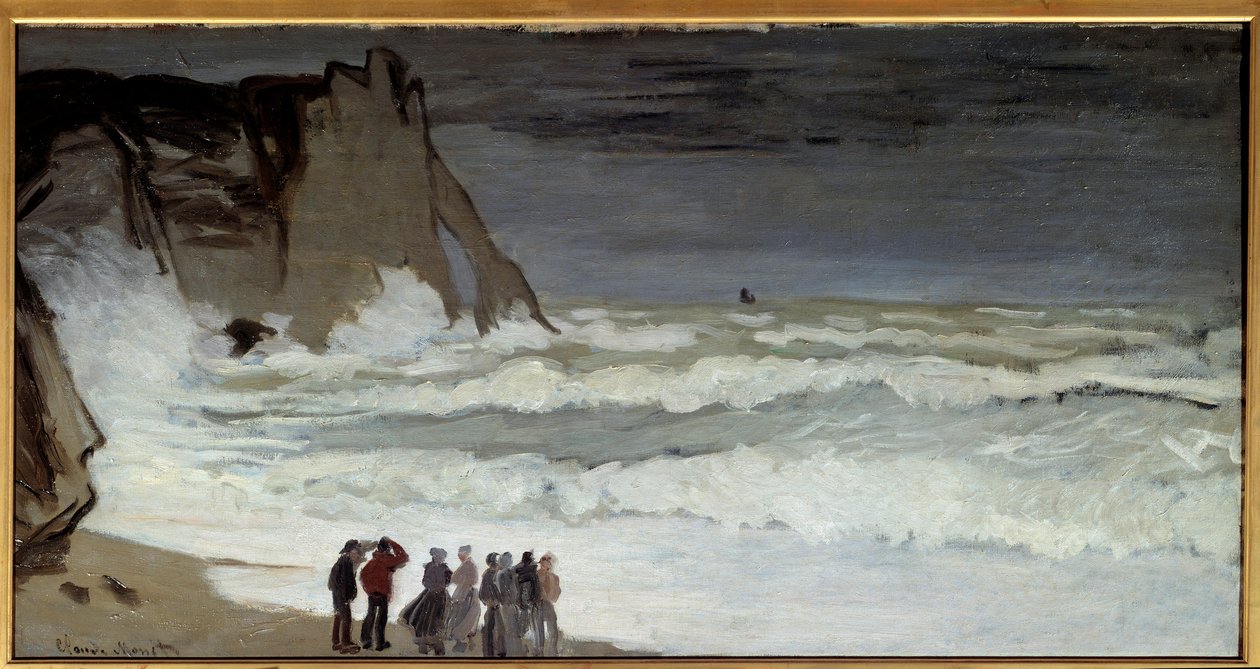 Grosse mer a Etretat tablosu Claude Monet (1840-1926) 1868 Güneş. 0,66x1,31 m Paris, Orsay Müzesi by Claude Monet