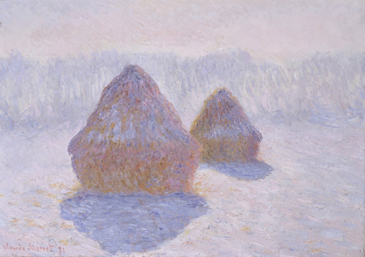Saman Yığınları (Kar ve Güneşin Etkisi) by Claude Monet