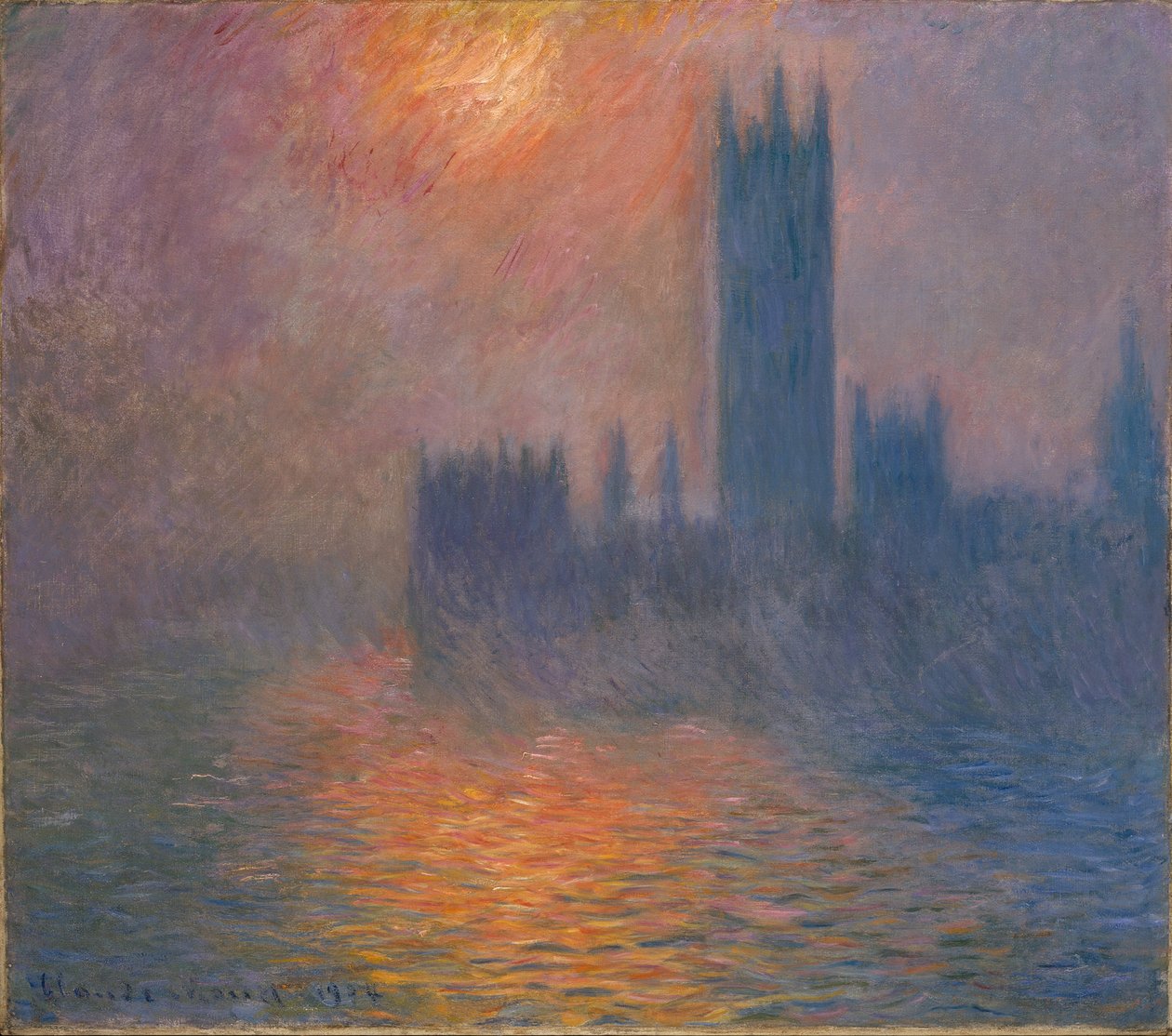 Parlamento evleri, gün batımı by Claude Monet
