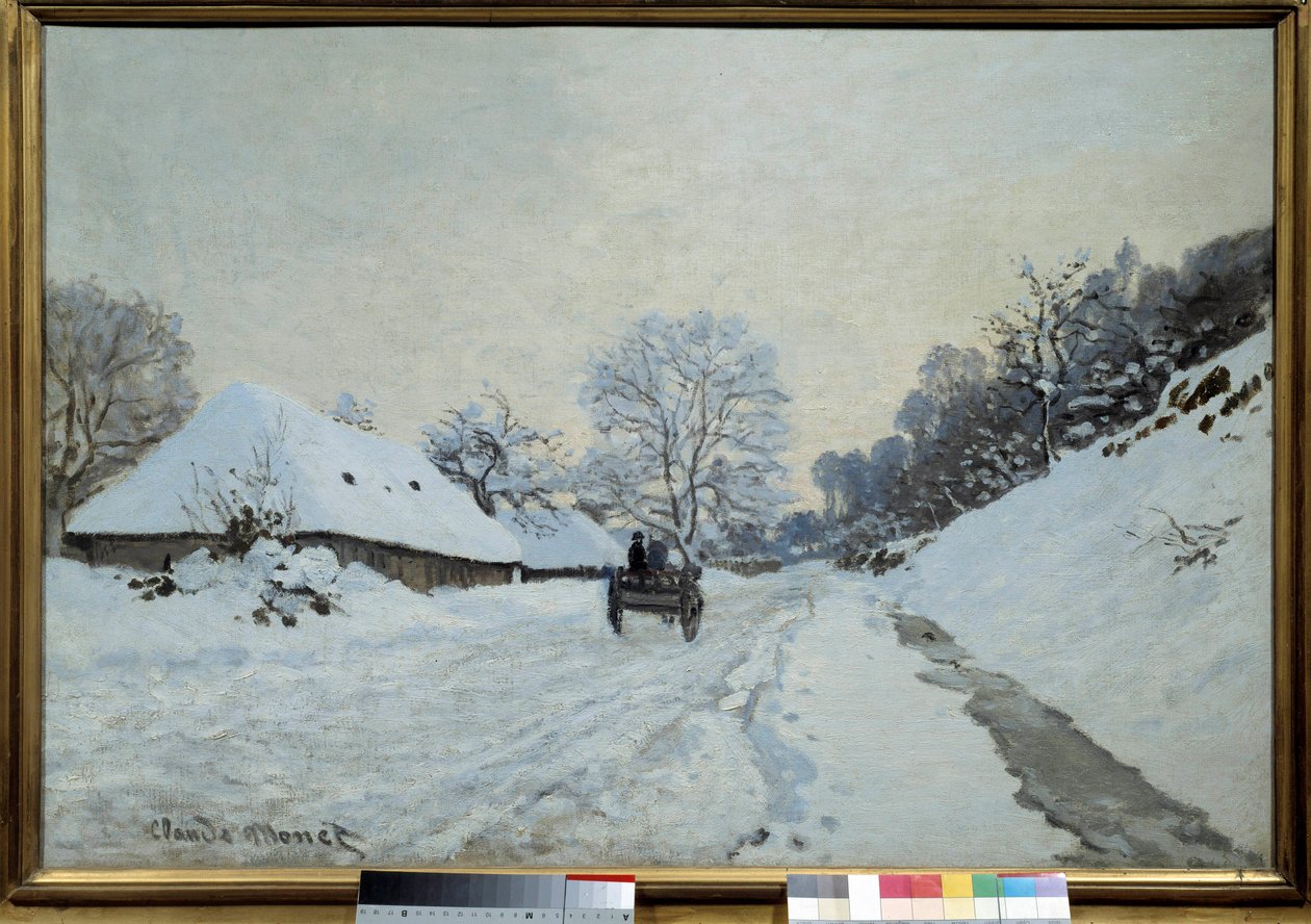 Araba, Honfleur'da kar altında yol 1867'de Claude Monet (1840-1926) tarafından tablo. 1867. Boyut 0.65x0.92 m. Paris, Musee d'Orsay by Claude Monet
