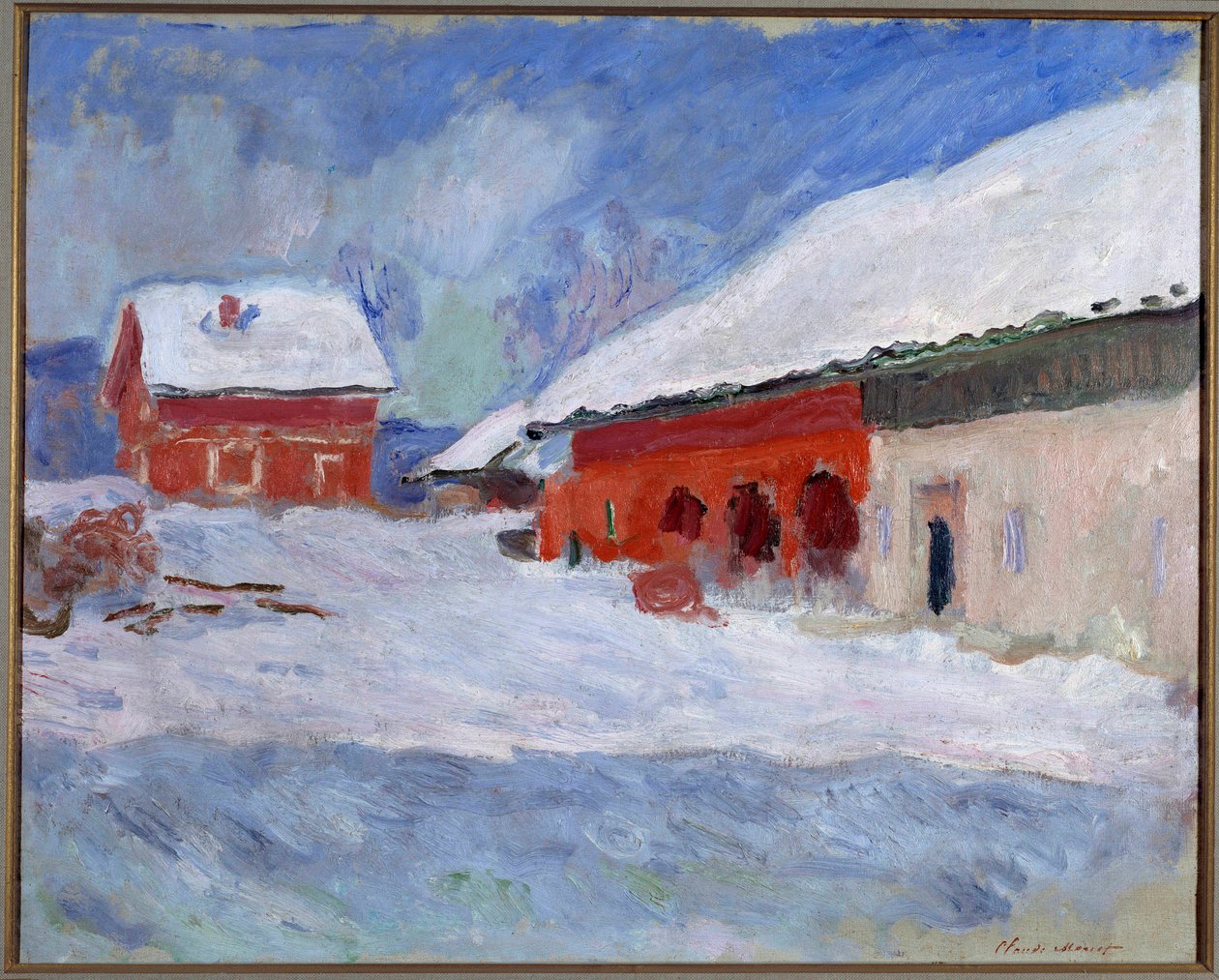 Norveç manzarası, kar altındaki evler by Claude Monet