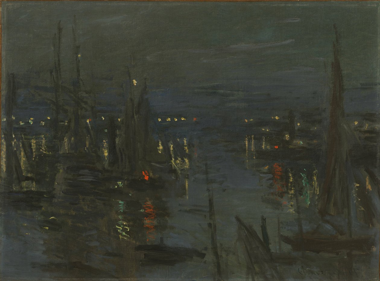 Le Port du Havre, Night Effect Le Havre limanı, gece, 1873. by Claude Monet