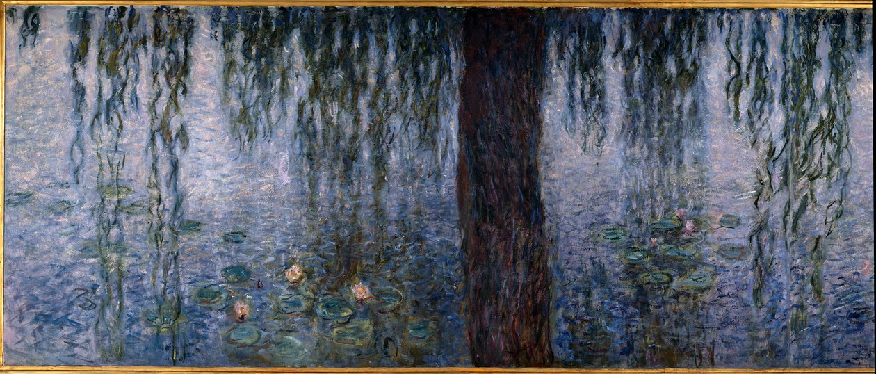 Les Nympheas; sabahları söğütlerle temizleyin (ahşap üzerine triptik yağın sol kısmı 200 x 425 cm), sd. 1914-1926. Claude Monet (1840-1926). Musee de l