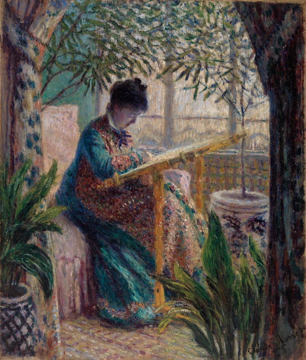 Madam Monet Nakış (Camille zanaatta) by Claude Monet