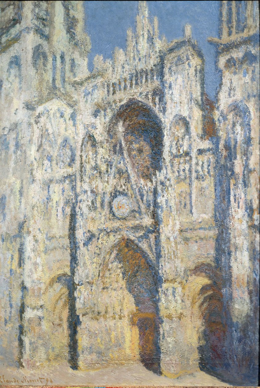 Rouen Katedrali, portal ve Saint Romain kulesi, tam güneş etkisi, mavi uyum ve altın - tuval üzerine yağlıboya by Claude Monet
