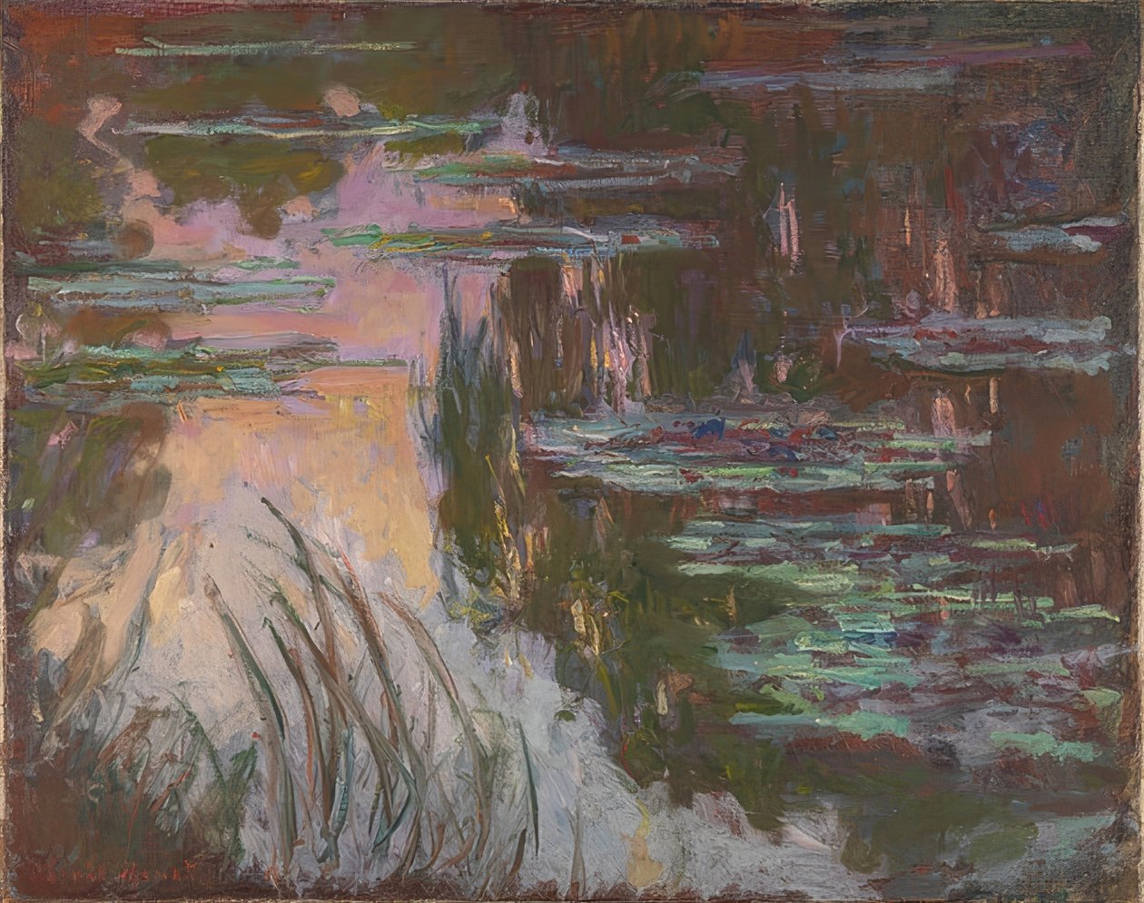 Akşam ışığında nilüferler. 1907 civarında by Claude Monet