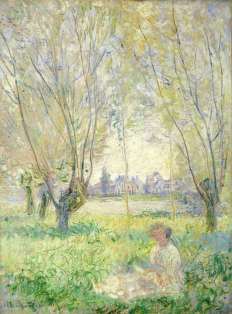 Söğütlerin arasında oturan kadın. 1880 by Claude Monet