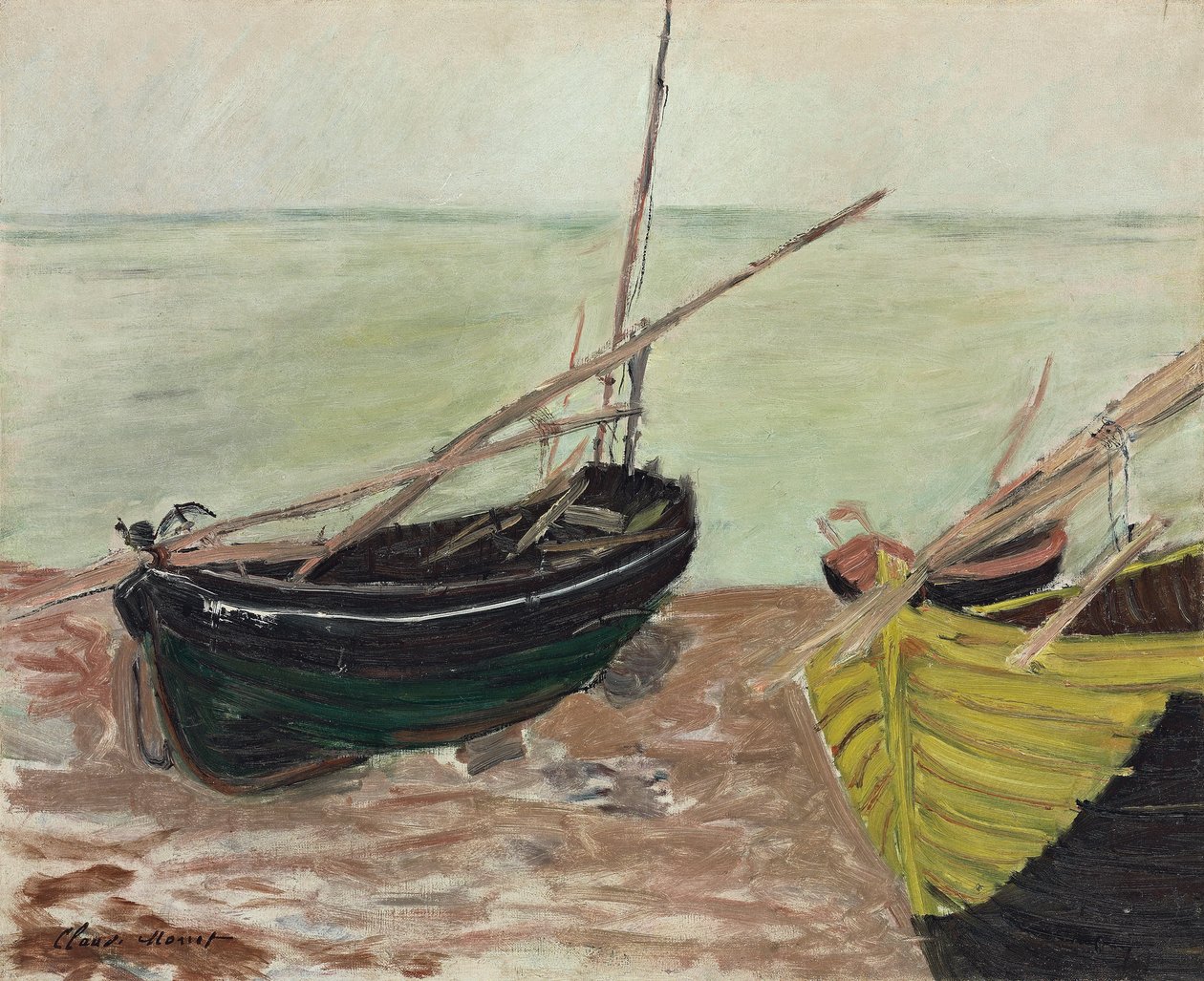 Etretat Sahilindeki Teknelerin İncelenmesi; Etretat sahilindeki teknelerin incelenmesi, 1885 by Claude Monet