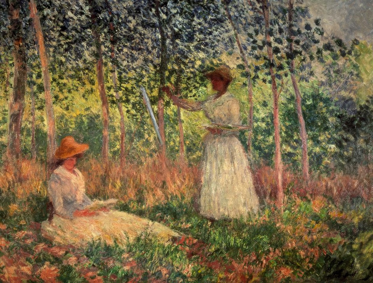 Suzanne okuma ve Blanche boyama by Claude Monet