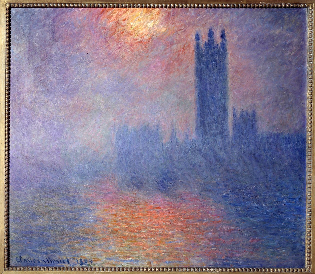 Parlamento Binası, Londra, sisin arasından güneş doğarken by Claude Monet