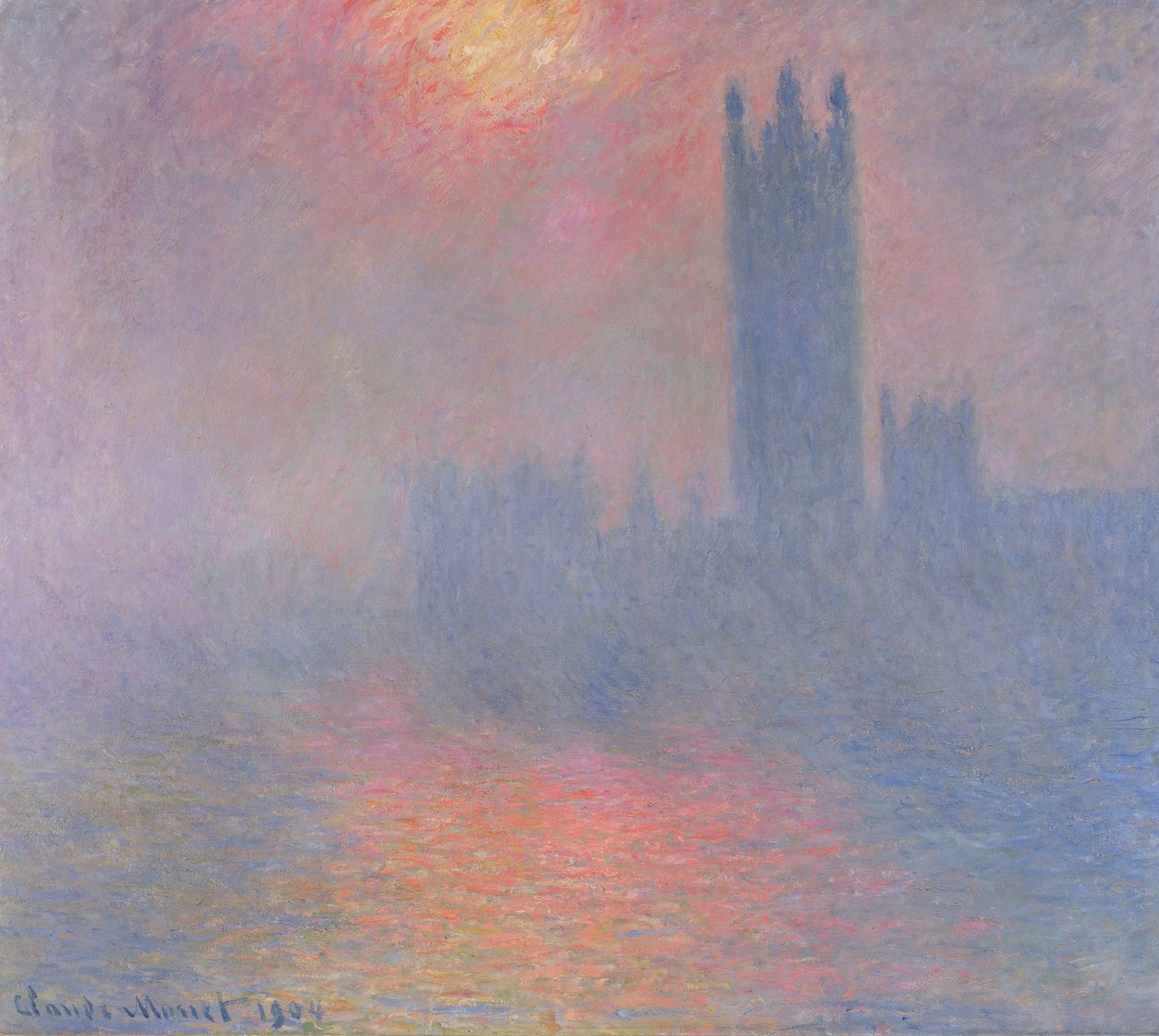 Parlamento Binaları, Londra, güneşin sisin arasından geçmesiyle, 1904 by Claude Monet