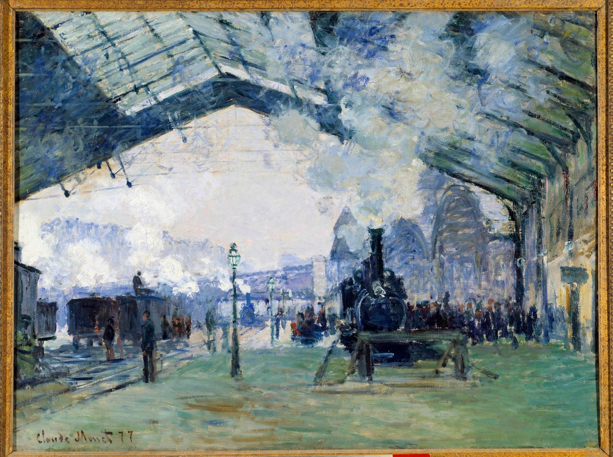 Paris'teki Saint Lazare tren istasyonunun ve Normandiya treninin görünümü by Claude Monet