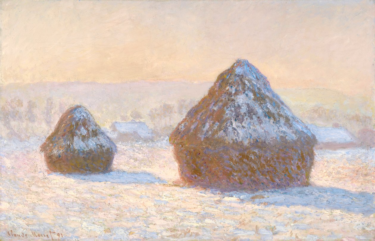 Buğday Yığınları, Kar Etkisi, Sabah by Claude Monet