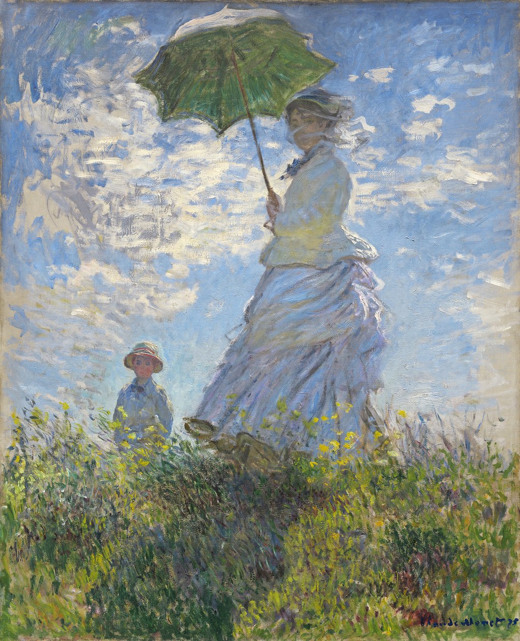 Şemsiyeli Kadın - Madam Monet ve Oğlu by Claude Monet