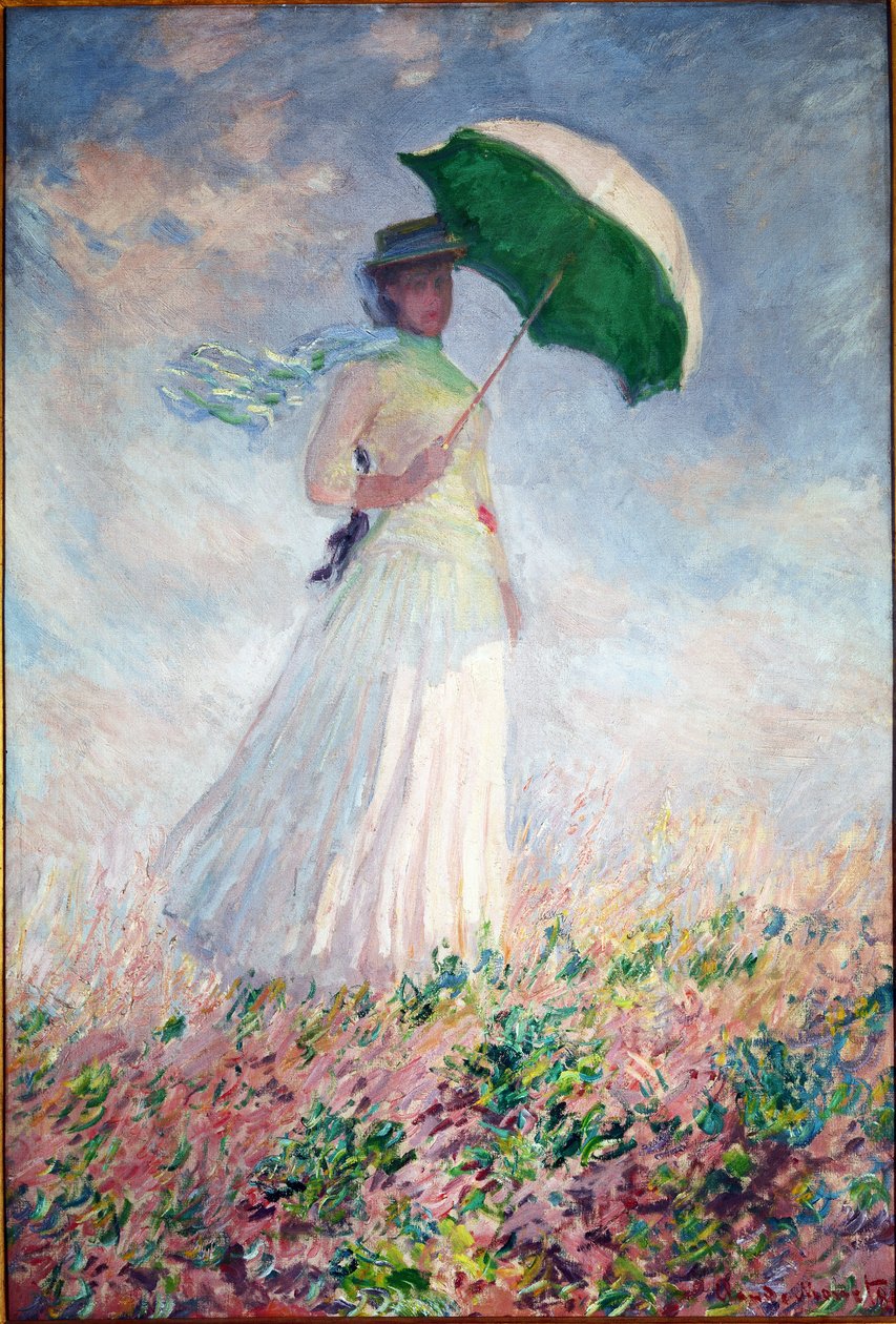 Şemsiyeli kadın sağa dönmüş by Claude Monet